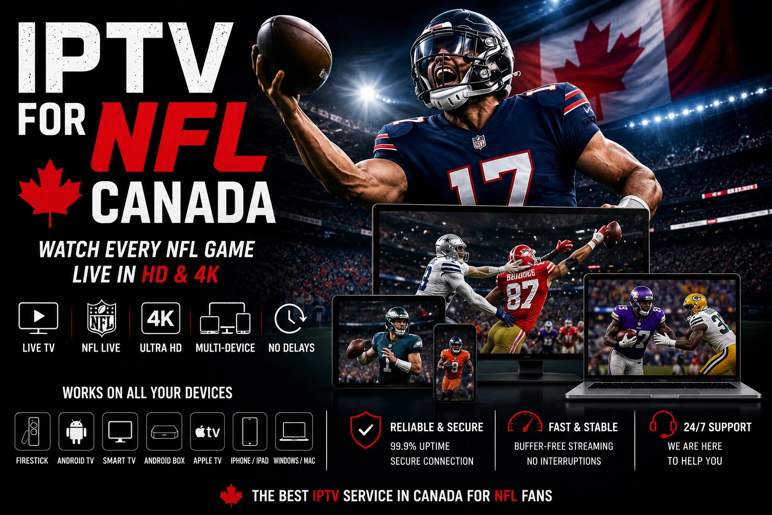 IPTV for NFL Canada live football streaming on Firestick, Smart TV and Android TV