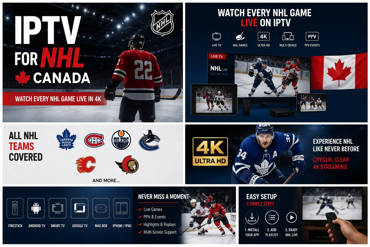 IPTV for NHL Canada live hockey streaming on Smart TV, Firestick and mobile devices